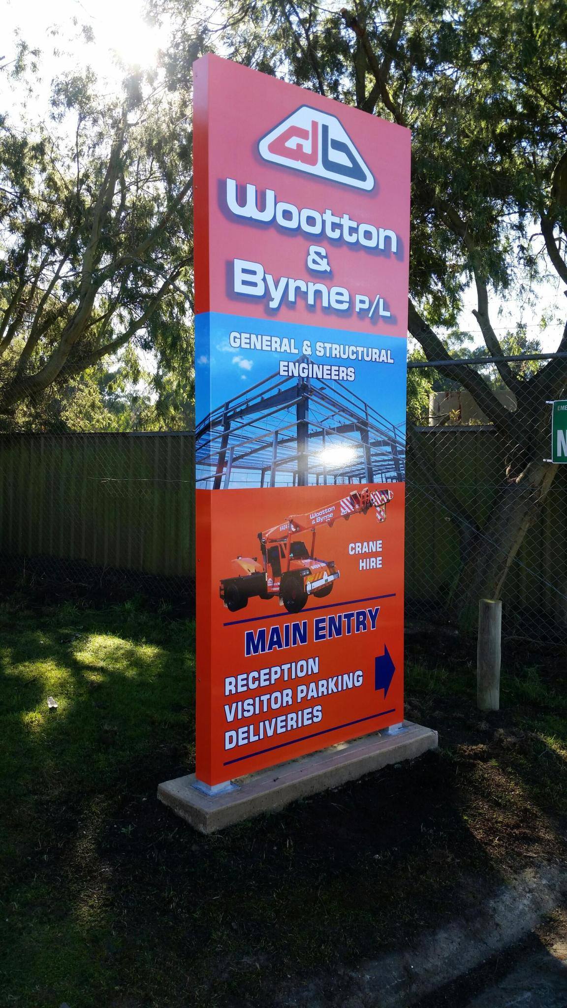 Freestanding pylon sign for Wootton & Byrne crane hire